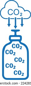 Icono de captura y almacenamiento de CO2, icono de línea de almacenamiento de CO2 vector azul