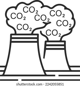 Icono de captura y almacenamiento de CO2, icono de reciclado de CO2 vector negro