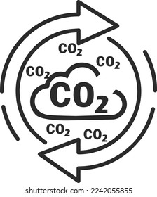 Capture and storage CO2 icon, CO2 recycling icon black vector