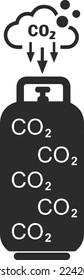 Icono de captura y almacenamiento de CO2, icono de reciclado de CO2 vector negro