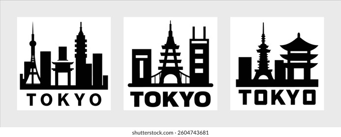 Capture Tokyo's iconic skyline with this vector pack. Includes 3 silhouettes of Tokyo Tower, Skytree, and traditional architecture. Ideal for travel, cultural, and urban projects.