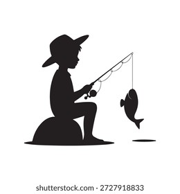Capture a tranquilidade do grande ar livre com esta silhueta de alta qualidade de um vetor pescador. Apresentando um perfil detalhado de um pescador com uma vara de pesca, este gráfico representa perfeitamente a paciência e habilidade do esporte. É um ativo essencial para marcas de torneios de pesca, logotipos de lojas de isca e tackle, blogs de estilo de vida ao ar livre e cartões de saudação do dia dos pais.