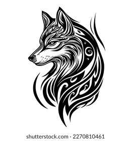 Wolf and symmetric tribals Royalty Free Vector Image