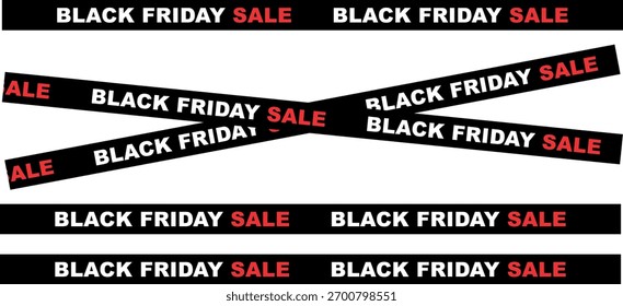 Captures the essence of a shopping event using horizontal and diagonal banners imprinted with 'Black Friday Sale' in contrasting white and red over a clean white background.