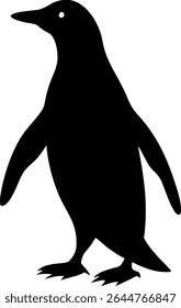 Captures a minimalistic, full-body shot of a penguin silhouette. This black and white image highlights its elegant features, emphasizing feather texture and streamlined form.
