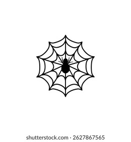 Captures a spider at the center of its web, both rendered in a minimalist, bold line style. Ideal for conveying Halloween themes or concepts of traps and webs.