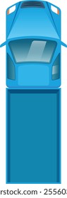 Capturing an aerial view of a light blue pickup truck featuring an empty loading area, perfect for transporting goods and materials efficiently in various settings