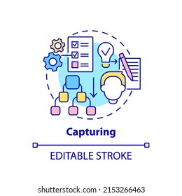 Capturing concept icon. Innovation management process abstract idea thin line illustration. Organizing ideas, thoughts. Isolated outline drawing. Editable stroke. Arial, Myriad Pro-Bold fonts used