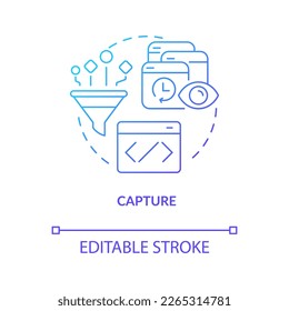 Capturing customer data blue gradient concept icon. Analyze data. Successful individual marketing strategy abstract idea thin line illustration. Isolated outline drawing. Myriad Pro-Bold fonts used