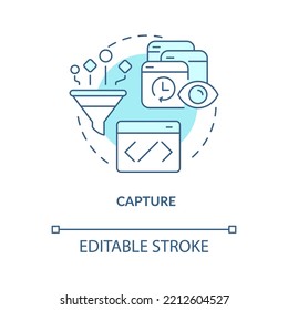 Capturing customer data turquoise concept icon. Personalized marketing strategy abstract idea thin line illustration. Isolated outline drawing. Editable stroke. Arial, Myriad Pro-Bold fonts used