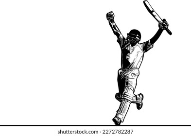 Capturing the Essence of Cricket: A Vector Illustration of a Player's Celebration""The Perfect Shot: Silhouetting a Cricket Batsman's Century Celebration"