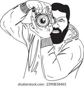 Capturing Moments: Vector Logo of a Photographer Taking Pictures, Photography Passion: Man with Camera Vector Illustration, Photographer's Still Camera in Vector Logo