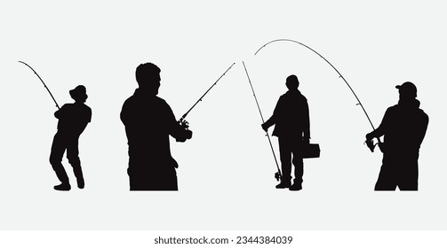 Capturing Serenity, Majestic Silhouettes of Fishermen with Fishing Rods Engaged in the Art of Angling