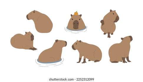 capibara 1 lindo sobre fondo blanco, ilustración vectorial. el capibara es el roedor más grande.