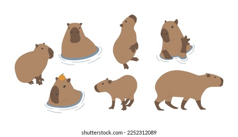 capibara 2 lindo sobre fondo blanco, ilustración vectorial. el capibara es el roedor más grande.