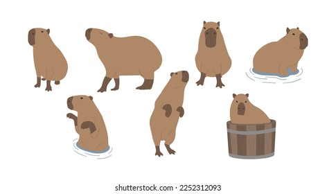 capibara 3 lindo sobre fondo blanco, ilustración vectorial. el capibara es el roedor más grande.