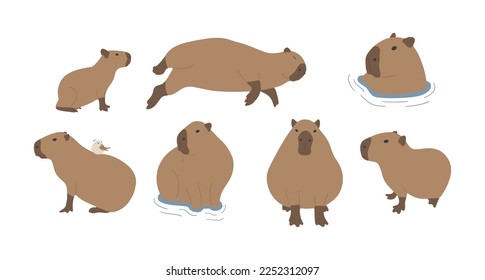 capybara 5 cute on a white background, vector illustration. capybara is the largest rodent.