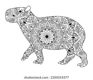 Capybara Adult Mandala Coloring Page For Stress Relief and Anxiety