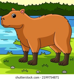 Capybara Animal Colored Cartoon Illustration