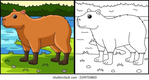 Capybara Animal Coloring Page Illustration