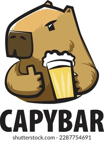 Capybara animal mascot logo vector illusration drink beer pub beverages 