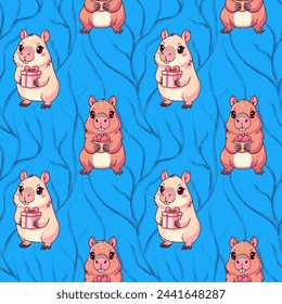 Capybara animal pattern holding a gift, cute, vector illustration
kawaii