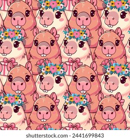 Capybara animal pattern holding a gift, cute, vector illustration
kawaii