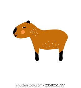 Capybara animal in Scandinavian style. Funny hand drawn exotic South America wildlife animal. Vector illustration in flat minimal style.