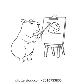 Capybara artist painting a landscape