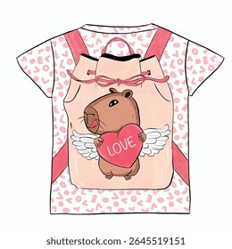 capybara backpack illustration. tshirt graphic print pattern. kids clothing, fashion and more