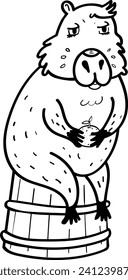Capybara Black and White Illustration for Coloring