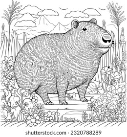 Capybara book for adults vector illustration
