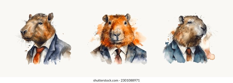 Capybara businessman watercolour, isolated on white background. Vector illustration