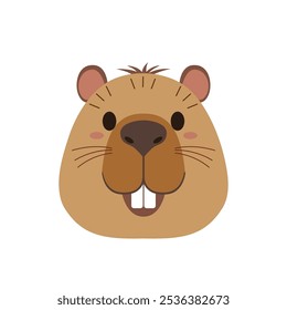 Capybara cartoon portrait in flat design. Capybara head icon. Cute funny child character. Water pig smiling face. Scandinavian style. Sticker, postcard template. Vector illustration isolated