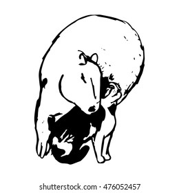 Capybara and cat on white background abstract illustration