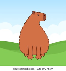 Capybara character. Cute animal in cartoon style. Illustration for social media post, design, postcard, poster.