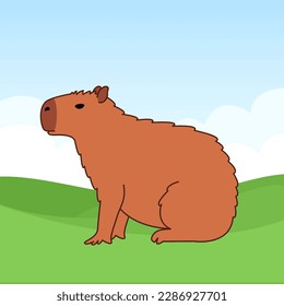 Capybara character. Cute animal in cartoon style. Illustration for social media post, design, postcard, poster.