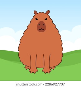 Capybara character. Cute animal in cartoon style. Illustration for social media post, design, postcard, poster.