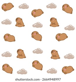 Capybara children's cartoon repeating pattern with cute ornaments