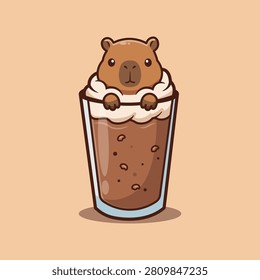Capybara in Chocolate Drink Cartoon Vector Illustration