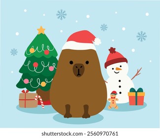 capybara in christmas character illustration