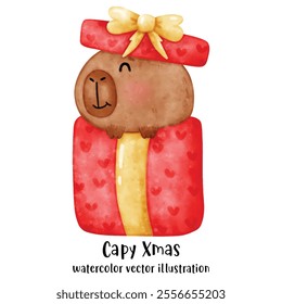 Capybara christmas, holiday, capybara watercolor. vector. illustration
