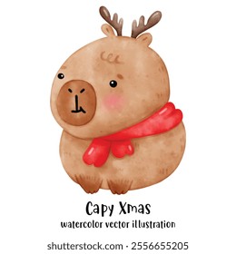 Capybara christmas, holiday, capybara watercolor. vector. illustration