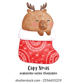 Capybara christmas, holiday, capybara watercolor. vector. illustration