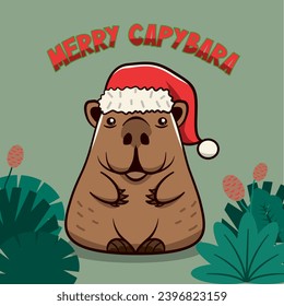 Capybara christmas ,Vector collection of funny capybaras in flat design. South American adorable animals.