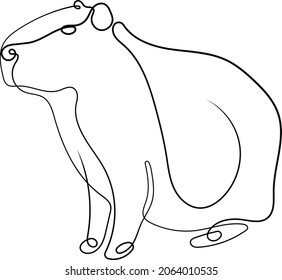 Capybara coconut doggy line art vector illustration in continuous line drawing. Capybara face for background, tatto, logotype. 