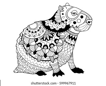Capybara coloring book vector illustration. Black and white lines. Lace pattern
