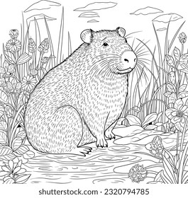 Capybara Coloring Page for Beginner Coloring Book Pro Vector