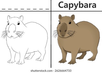 Capybara coloring pages for kids and learn to recognize letters, animal recognition cards media for various games in early childhood learning