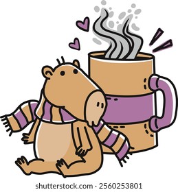 Capybara and a cozy coffee cup